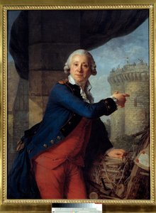 صورة جان هنري ماسيرز ، فارس لاتود (1725-1805) يشير إلى تدمير قلعة الباستيل حيث سُجن بسبب محاولته الهجوم على مدام دي بومبادور (ماركيز دي بومبادور). رسم أنطوان فيستير (1740-1824) 1