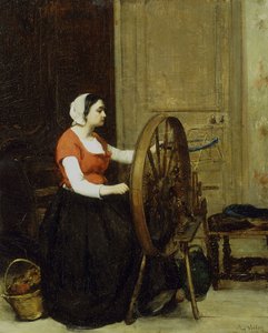 المرأة وعجلة الغزل ، 1860؟ بواسطة انطوان فولون