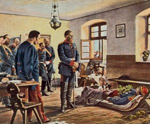 ولي العهد الأمير فريدريش فيلهلم عند جثمان الجنرال دوي، 4 أغسطس 1870 (صورة حجرية ملونة محسنة)