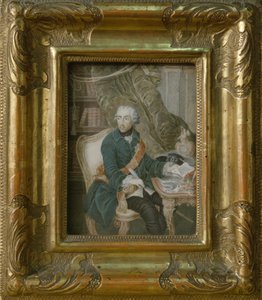 الملك فريدريك الثاني من بروسيا في سترة Hohenzollern ، 1769 (ألوان مائية على العاج) بواسطة انطون فريدريش كونيج