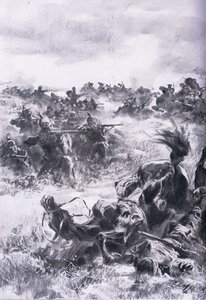 هزيمة لواء الفرسان الروسي الرابع عشر في براشيس ، من حانة التاريخ المصور للحرب العالمية 1914-1915. بواسطة Union Berlagsefellfchaft بواسطة انطون هوفمان