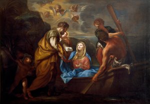 الرحلة إلى مصر تشرع العائلة المقدسة على متن قارب. لوحة أنتون ماريا بيولا (1654-1715) جينات كوليزيوني بانكا كاريج بواسطة انطون ماريا بيولا