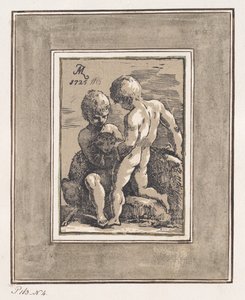 طفلان يلعبان مع حمل 1725. بواسطة انطون ماريا زانيتي