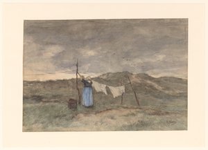 امرأة على خط الغسيل في الكثبان الرملية بواسطة Anton Mauve