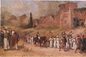 يسقط جدار أريحا ، من قصة الكتاب المقدس لهولبرت التي نشرتها شركة جون وينستون ، 1932 بواسطة انطون روبرت لينوير
