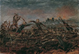 رقصة الموت في ساحة المعركة أمام الأنقاض المحترقة ، 1882-1885. بواسطة انطون روماكو