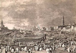 نزول دوجي على بوكينتورو للزواج من البحر ، نقش بواسطة جيوفاني باتيستا بروستولون (1712-96) (نقش) بواسطة أنطونيو (بعد) كاناليتو