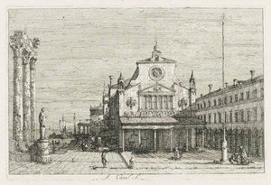 المشاهدات: ثلاثة أعمدة وتمثال على ساحل البحر ، 1735-1746. بواسطة قناة جيوفاني أنطونيو (كاناليتو)