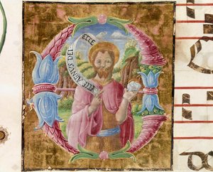 القديس يوحنا المعمدان Lettrine منارة من قبل أنطونيو Cicognari. التفاصيل من antiphonary. 1483. كريموني ، كورال 4 ، باب الكاتدرائية بواسطة أنطونيو سيكوجنارا