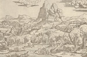 منظر طبيعي من إطار فينوس دفع كيوبيد ، 1540-45. بواسطة أنطونيو فانتوزي