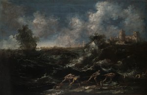 المناظر البحرية مع صياد يسحب الشباك بواسطة Antonio Francesco Peruzzini