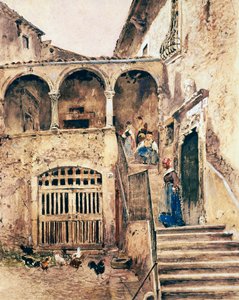 داخل فناء المسكن ، أنطونيو مانشيني (1852-1930) بواسطة أنطونيو مانشيني