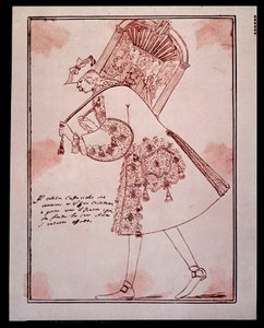 صورة لغايتانو ماجورانا تسمى كافاريلي (أو كافاريلو ، أو جافارييلو) (1710-1783) كاستراتو إيطالي (كاسترات) يحمل كارتون مسرح سان جيوفاني غريسوستومو بواسطة أنطون ماريا زانيتي (1680-1767). القرن ال 18. مجموعة خاصة. بواسطة أنطونيو ماريا زانيتي