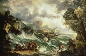 المناظر البحرية مع حطام السفينة ، حوالي 1700-07 (زيت على قماش) (انظر أيضًا 123093) بواسطة أنطونيو ماريني