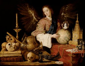 "" Allegorie de la Vanite "(" Allegory of Vanity "") تفاصيل الغرور والشمعة المنطفئة - رسم أنطونيو دي بيريدا إي سالغادو (1611-1678) 1634 Dim 139.5x174 cm فيينا ، متحف Kunsthistorisches