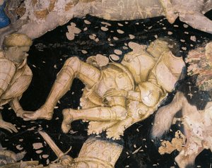 موضوع Chivalresque ، تفاصيل من Tournament-Battle of Louvezerp ، بواسطة أنطونيو بيسانيلو (1395-1455) ، لوحة جدارية. Palazzo Ducale في مانتوفا. بواسطة أنطونيو بيسانيلو