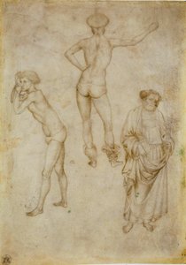 "" Figures masculines et saint Pierre "(دراستان على شكل رجل و Saint Peter) Etude Dessin d'Antonio Pisanello (1395-1455) قلم وفرشاة ، حبر رمادي وبني على ورق 1430-1435 خافت 27،1x18،9 سم Staatliche موسين ، برلين بواسطة أنطونيو بيسانيلو