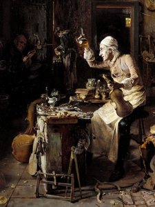 تفاصيل: "" الإيطالي لوتييه ستراديفاريوس (أنطونيو ستراديفاري) (1644-1737) في ورشته "" لوحة أنطونيو رينالدي (القرن التاسع عشر) 1886 كريموني ، متحف سيفيكو بواسطة أنطونيو رينالدي