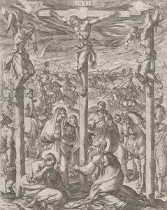 صُلِبَ المسيح بين اللصّين ، مريم الثلاث عند سفح الصليب ، 1612. بواسطة انطونيو تمبيستا