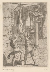 التعذيب بالمطارق أثناء التعليق تعذيب شهداء المسيحيين (عنوان المسلسل) Varia tormentorum et supplicioru crudelium (...] (عنوان السلسلة) بواسطة انطونيو تمبيستا