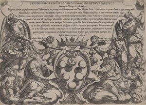 واجهة كتاب "معارك العهد القديم" بذراعي عائلة ميديشي التي توجت بحلول عام 1660. بواسطة انطونيو تمبيستا