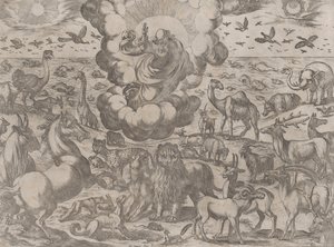 خلق الله الحيوانات ، كاليفورنيا. 1590-1630. بواسطة انطونيو تمبيستا