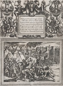 اللوحة 12: رسم توضيحي لـ Canto XII ، من 'Gerusalemme liberata في Torquato Tasso ... ، كاليفورنيا. 1590-1630. بواسطة انطونيو تمبيستا