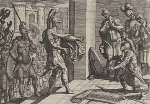 اللوحة 26: Cerialis Pardons and Relief Roman Solids الذين ساعدوا Civilis ، من The Wa ...، 1611. بواسطة انطونيو تمبيستا