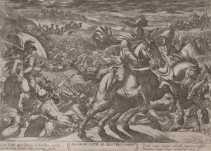 اللوحة 2: تحرير إبراهيم ابن أخيه لوط من كتاب "معارك الاختبار القديم ..." 1590-كاليفورنيا. 1610. بواسطة انطونيو تمبيستا