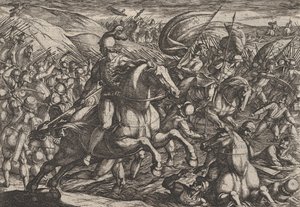 اللوحة 30: سيرياليس يقود الهولنديين إلى نهر الراين ، من حرب الرومان ضد ... ، 1611. بواسطة انطونيو تمبيستا