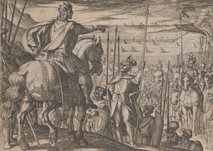 اللوحة 3: الإسكندر يأمر جنوده ، من أعمال الإسكندر الأكبر ، 1608. بواسطة انطونيو تمبيستا
