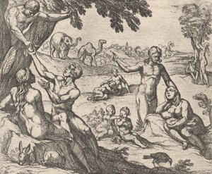 اللوحة 3: عصر الذهب Aetas aurea ، من "التحولات" لأوفيد ، 1606. بواسطة انطونيو تمبيستا