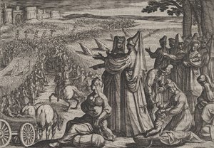 اللوحة 8: النساء والأطفال يراقبون المدنيين وهم يقاتلون الرومان ، من حرب الغجر ... ، 1611. بواسطة انطونيو تمبيستا