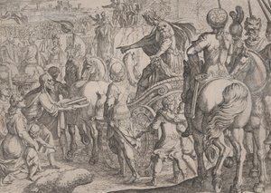 اللوحة 9: دخول الإسكندر المنتصر إلى بابل ، من أعمال الإسكندر الأكبر ، 1608. بواسطة انطونيو تمبيستا