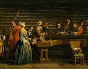 Concert at the Villa, by Antonio Visentini (1688-1782), piano and violin, oil on canvas, 207x320, Italy بواسطة أنطونيو فيسينتيني