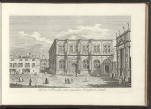 Gezicht op Campo San Rocco te Venetië منطقة S. Rocchi مع نفس المعبد والمدرسة (العنوان على الكائن) Gezichten op bugemenen en pleinen in Venetië (عنوان السلسلة) أشهر المناظر لمدينة البندقية ، من 38 لوحة لقناة أنطونيوس ، محفورة بالنحاس بواسطة Ant