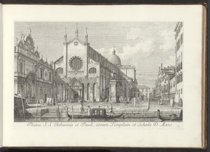 منظر لكنيسة سانتي جيوفاني إي باولو في البندقية Platea S. S. Johannis et Pauli، eorum Templum et Schola D. Marci (العنوان على الكائن) مناظر للمباني والساحات في البندقية (عنوان السلسلة) نشرة Urbis Venetiarum celebriores ، ex Antonii Can بواسطة كاناليتو