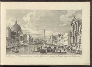 Gezicht op het Canal Grande، de Santa Maria di Nazareth en de San Simeone Piccolo te Venetië ومن هنا جاء من F.F. معبد Discalced ، ما بعد من S. Simeon Minor إلى Fullonium (العنوان على الكائن) أشهر المناظر لمدينة البندقية من قناة أنطونيوس بواسطة أنطونيو فيسينتيني