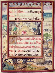 شهر أغسطس ، المنمنمات من "كتاب ساعات دوم مانويل" ، 1517-38 (درجة الحرارة على الرق) بواسطة أنطونيو دي هولاندا