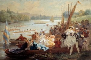تنظم نزهة Argenteuil Parisiens يوم الأحد على ضفاف نهر السين حيث تقام سباقات التجديف. لوحة مائية أنتوني مورلون (1834-1914)