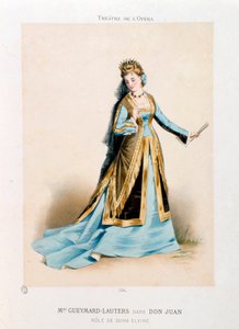 المغنية بولين لووترز-جويمار (لوتيرز غيمار) (1834-1876) تؤدي دونا إلفير في أوبرا وولفغانغ أماديوس موزارت دون جيوفاني (دون جوان) (1756-1791) خلال عرض في مسرح الأوبرا في باريس. طباعة حجرية لأنطوني مورلون (1834-1914) خاص