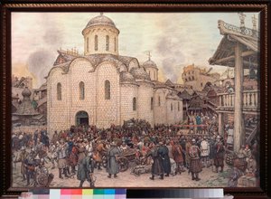 غزو ​​موسكو من قبل خان توختامش (توكتاميتش) (توفي عام 1406) ، عام 1382 (استيلاء القبيلة الذهبية على المدينة) - عمل أبوليناري ميخائيلوفيتش فاسنيتسوف (1856-1933) ، لوحة مائية وفحم على الورق