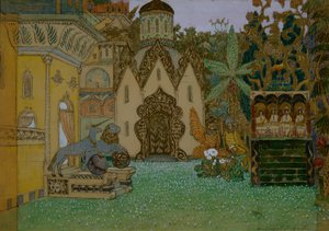 تصميم المسرح للأوبرا أسطورة مدينة Kitezh غير المرئية و Maiden Fevronia من تأليف N.Rimsky-Korsakov ، 1907