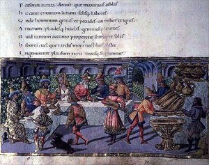 Ms 492 f.75 مشهد المأدبة ، من الإنيد (الرق)