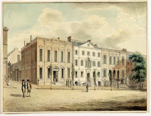 الزاوية الشمالية الشرقية من Wall and William Streets ، مدينة نيويورك ، 1798 (مرحاض وحبر على ورق) بواسطة أرشيبالد روبرتسون