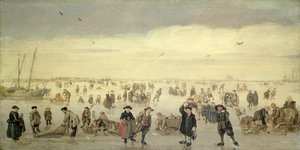 مشهد الشتاء مع العديد من الشخصيات على الجليد ، حوالي 1600-31 (زيت على لوح) بواسطة أرنت أرنتز