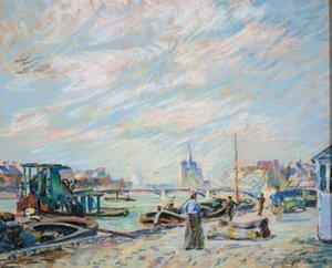 منظر لـ Quai Sully ، يسمى الآن Quai Henri IV ، مع ظهور Notre Dame في الخلفية