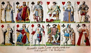 French historical figures from Charlemagne to Henri IV. From left to right and from top to bottom: Hildegarde of Vintzgau (757-783), wife of Charlemagne; Charlemagne (Charles I known as Charles the Great 742-814); Knight Roland (or Hroudland), Marquis of t