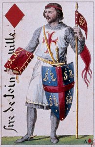تمثيل جان دي جوينفيل (1225-1317) صديق كاتب عمود فرنسي ومقرب للملك لويس التاسع. تفاصيل بطاقة لعب صنعها غوستاف هوبيغانت (1789-1862) في القرن التاسع عشر في باريس بي إن.