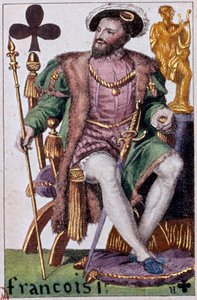 تمثيل الملك فرانسوا الأول (1494-1547). تفاصيل بطاقة لعب صنعها غوستاف هوبيغانت (1789-1862) في القرن التاسع عشر في باريس بي إن.